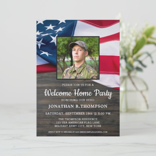 軍隊ウェルカムホームUSA愛国的アメリカ国旗 招待状 (スタンド正面)