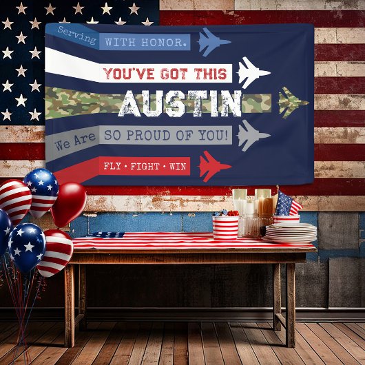 軍隊エアフォースジェット行遠くにく別れのパーティー 横断幕