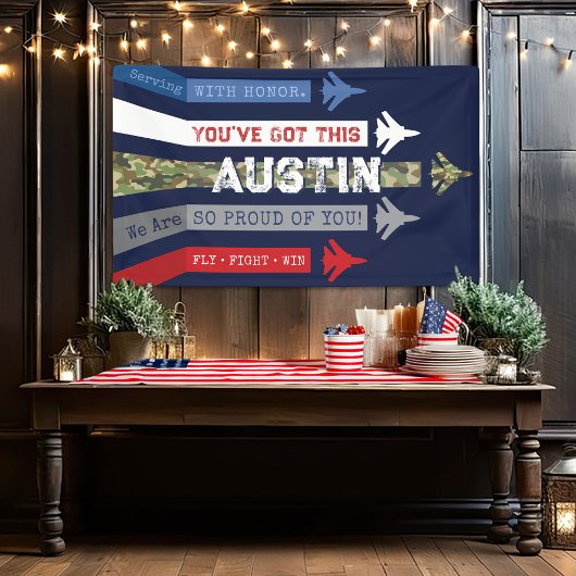 軍隊エアフォースジェット行遠くにく別れのパーティー 横断幕