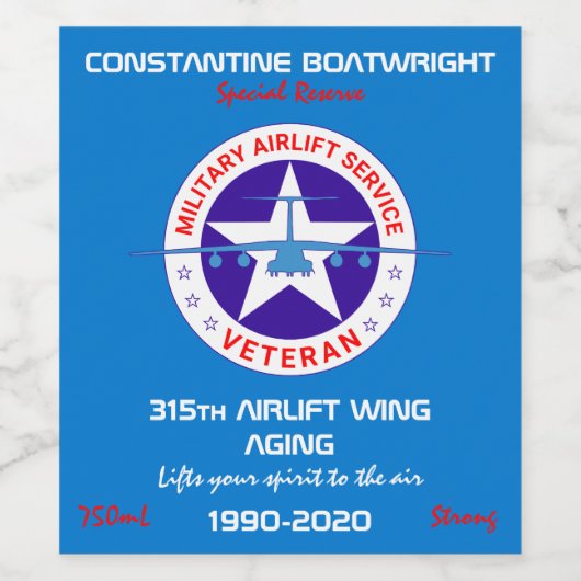 軍隊エアリフトサービス退役軍人カスタマイズ ワインラベル (シングルラベル)
