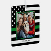 軍隊カスタムクリスマスフォト薄いグリーンライン メタルオーナメント (正面右)