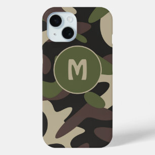 軍隊カモフラージグリーンブラウンパターンモノグラム iPhone 15ケース