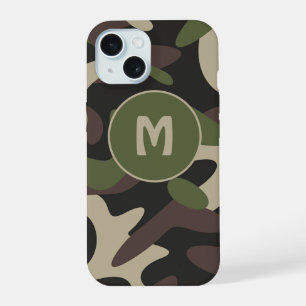 軍隊カモフラージグリーンブラウンパターンモノグラム iPhone 15ケース