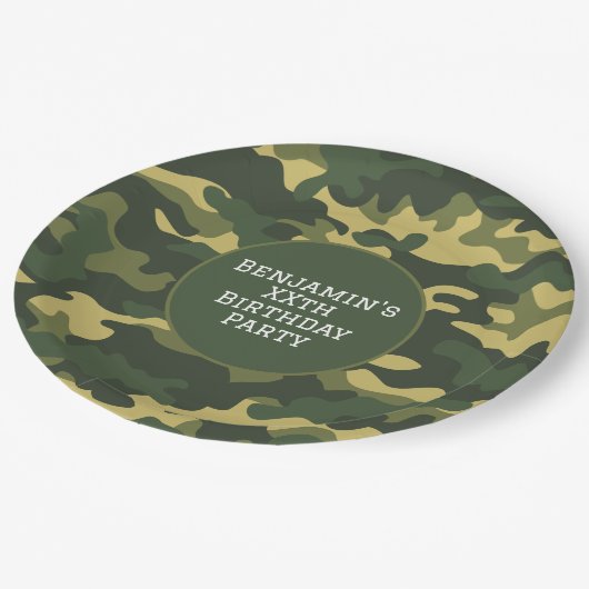軍隊カモフラージバースデーパーティーテーマカスタム ペーパープレート (アングル)