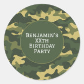 軍隊カモフラージバースデーパーティーテーマカスタム ラウンドシール (正面)
