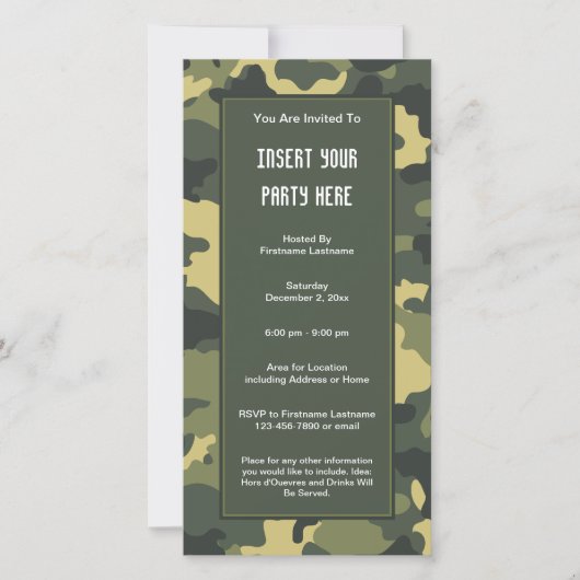 軍隊カモフラージュパーティの招待状 (正面)