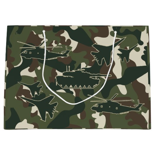 軍隊カモフラージュ抱き枕 – ボーイズ誕生日パーティー ラージペーパーバッグ (正面)
