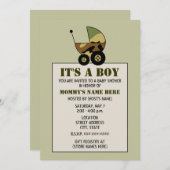 軍隊カモフロージュベビーベビーカーシャワー 招待状 (正面/裏面)