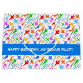 軍隊カラフル航空機パターンのシルエット ラージペーパーバッグ (正面)