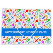 軍隊カラフル航空機パターンのシルエット ラージペーパーバッグ (裏面)