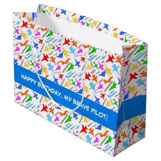 軍隊カラフル航空機パターンのシルエット ラージペーパーバッグ (裏面アングル)