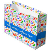 軍隊カラフル航空機パターンのシルエット ラージペーパーバッグ (正面アングル)