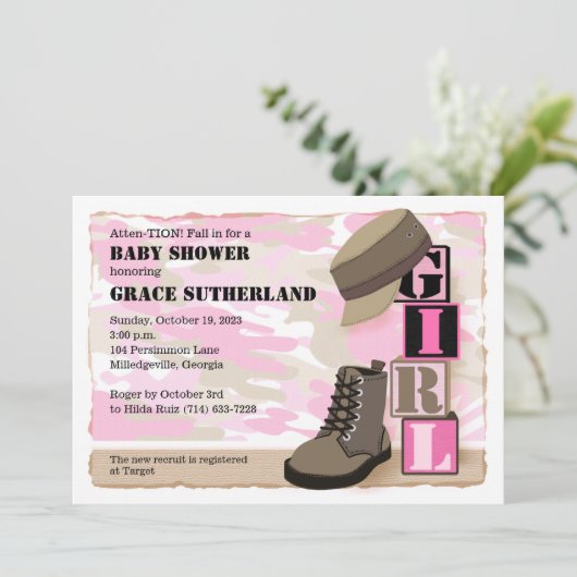 軍隊ガールベビーシャワー招待状 招待状 (スタンド正面)