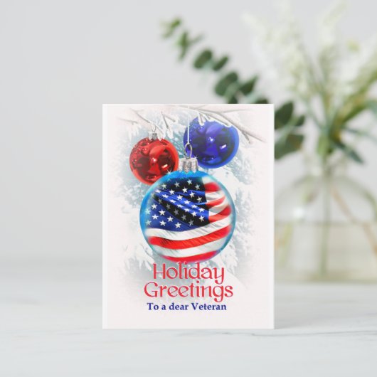 軍隊クリスマスアメリカ国旗の退役軍人 シーズンポストカード (スタンド正面)