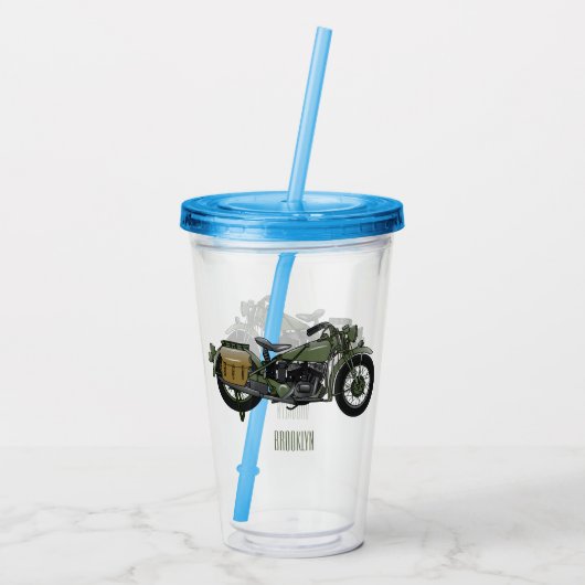 軍隊クルーザーのモーターサイクルイラストレーション アクリルタンブラー (裏面)