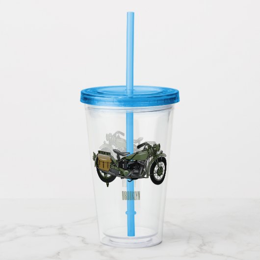 軍隊クルーザーのモーターサイクルイラストレーション アクリルタンブラー (正面)