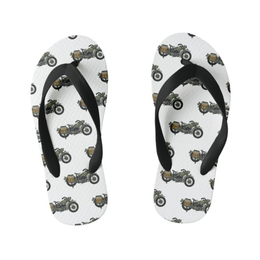 軍隊クルーザーのモーターサイクルイラストレーション キッズビーチサンダル (フットベッド)