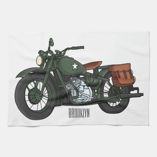 軍隊クルーザーのモーターサイクルイラストレーション キッチンタオル (横)