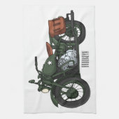 軍隊クルーザーのモーターサイクルイラストレーション キッチンタオル (縦)