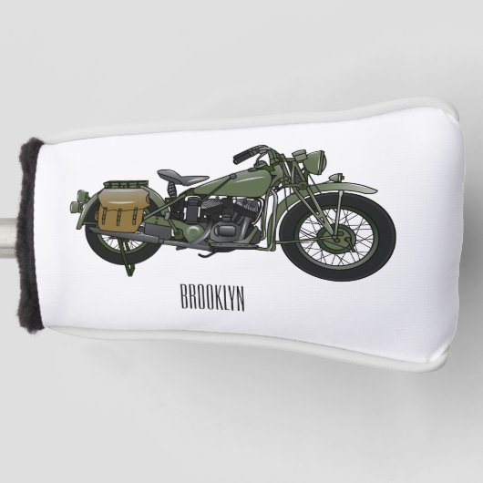 軍隊クルーザーのモーターサイクルイラストレーション ゴルフヘッドカバー (正面)