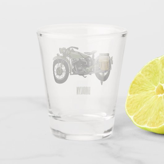 軍隊クルーザーのモーターサイクルイラストレーション ショットグラス (裏面)