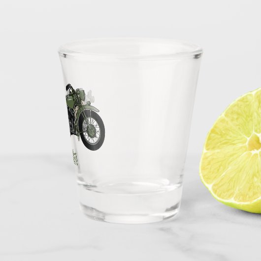 軍隊クルーザーのモーターサイクルイラストレーション ショットグラス (右)