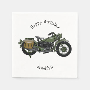 軍隊クルーザーのモーターサイクルイラストレーション スタンダードカクテルナプキン