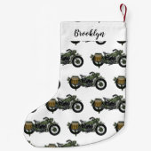 軍隊クルーザーのモーターサイクルイラストレーション スモールクリスマスストッキング (裏面)