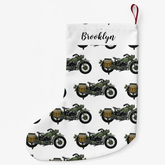 軍隊クルーザーのモーターサイクルイラストレーション スモールクリスマスストッキング (裏面)