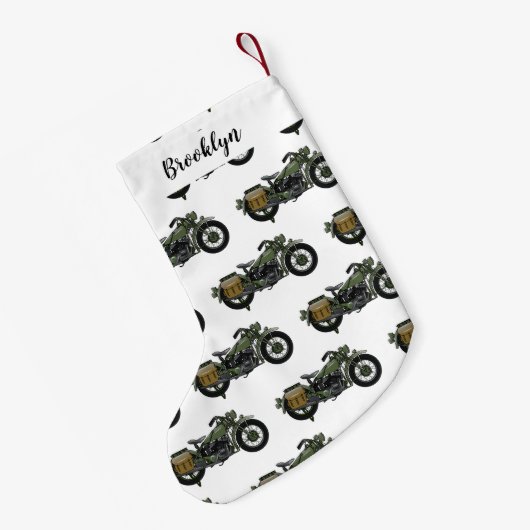 軍隊クルーザーのモーターサイクルイラストレーション スモールクリスマスストッキング (裏面 (吊り時))