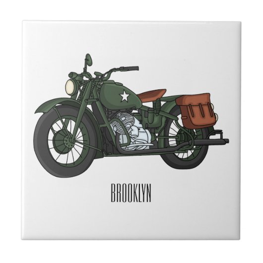 軍隊クルーザーのモーターサイクルイラストレーション タイル (正面)