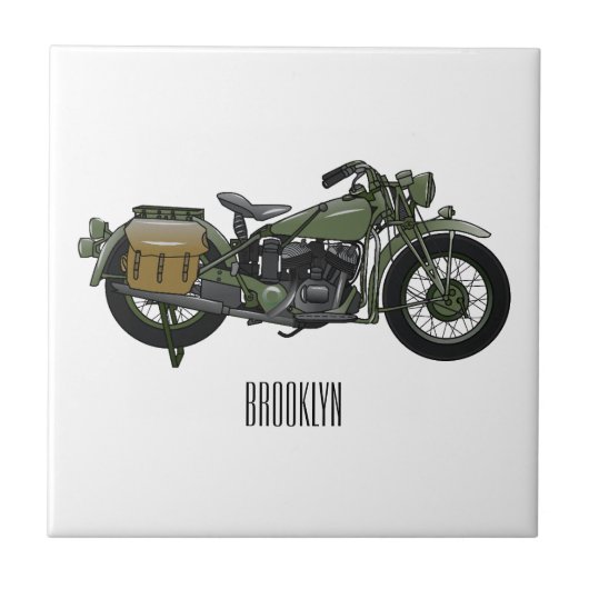 軍隊クルーザーのモーターサイクルイラストレーション タイル (正面)