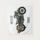 軍隊クルーザーのモーターサイクルイラストレーション タペストリー (正面)