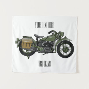 軍隊クルーザーのモーターサイクルイラストレーション タペストリー