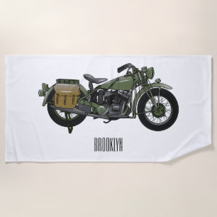 軍隊クルーザーのモーターサイクルイラストレーション ビーチタオル