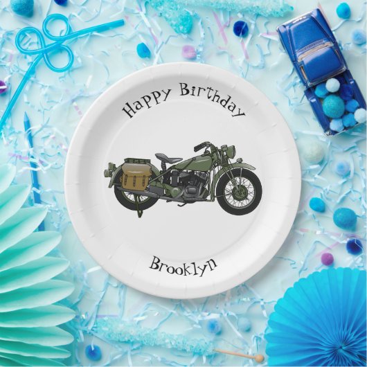 軍隊クルーザーのモーターサイクルイラストレーション ペーパープレート (パーティー)