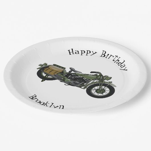 軍隊クルーザーのモーターサイクルイラストレーション ペーパープレート (アングル)