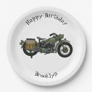 軍隊クルーザーのモーターサイクルイラストレーション ペーパープレート