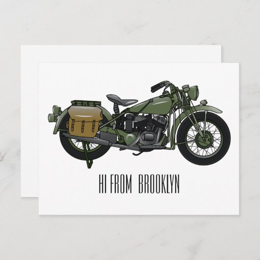 軍隊クルーザーのモーターサイクルイラストレーション ポストカード (正面/裏面)