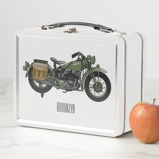 軍隊クルーザーのモーターサイクルイラストレーション メタルランチボックス (インサイチュ)