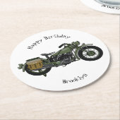 軍隊クルーザーのモーターサイクルイラストレーション ラウンドペーパーコースター (アングル)