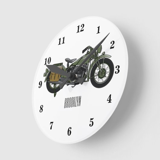 軍隊クルーザーのモーターサイクルイラストレーション ラウンド壁時計 (傾斜)