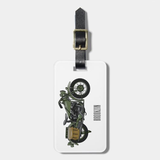 軍隊クルーザーのモーターサイクルイラストレーション ラゲッジタグ (正面縦)