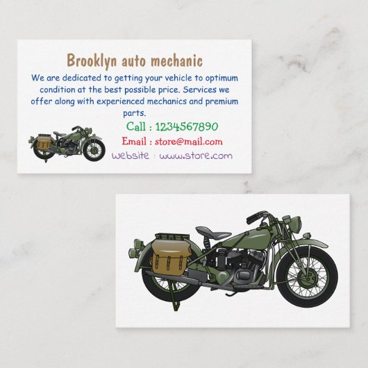 軍隊クルーザーのモーターサイクルイラストレーション 名刺 (正面/裏面)