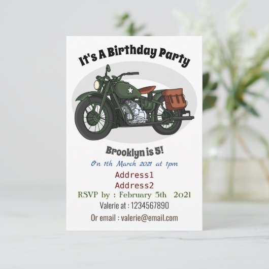 軍隊クルーザーのモーターサイクルイラストレーション 招待状 (スタンド正面)