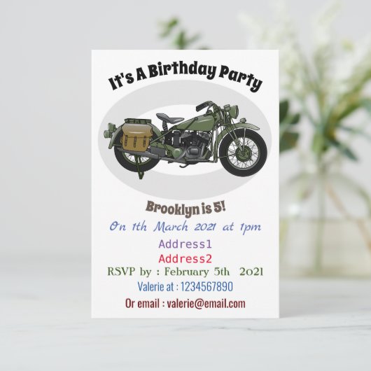 軍隊クルーザーのモーターサイクルイラストレーション 招待状 (スタンド正面)