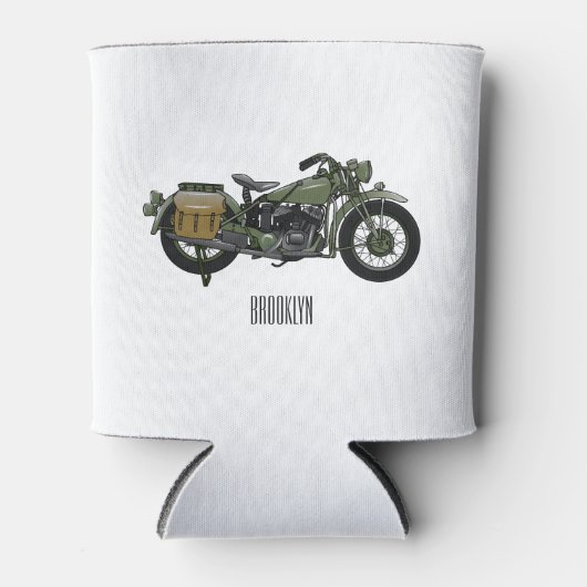 軍隊クルーザーのモーターサイクルイラストレーション 缶クーラー (正面)