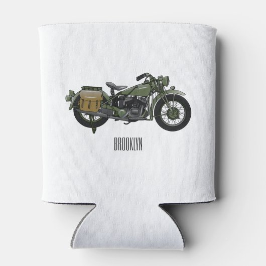 軍隊クルーザーのモーターサイクルイラストレーション 缶クーラー (裏面)