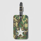 軍隊グリーンカモフラージュとホワイトスター ラゲッジタグ (正面縦)