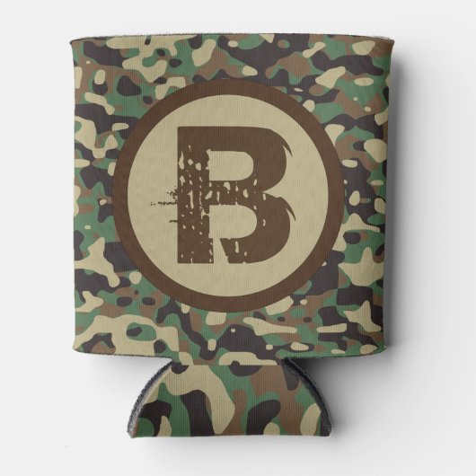軍隊グリーン迷彩柄 パーソナライズされた 缶クーラー (正面)